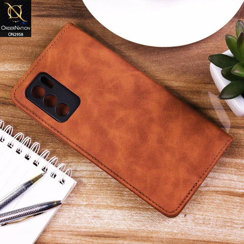 Oppo Reno 6 Pro 5G Cover - Brown - Elegent Leather Wallet Flip book Card Slots Case