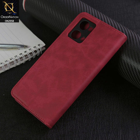 Oppo Reno 7 4G Cover - Red - Elegent Leather Wallet Flip book Card Slots Case
