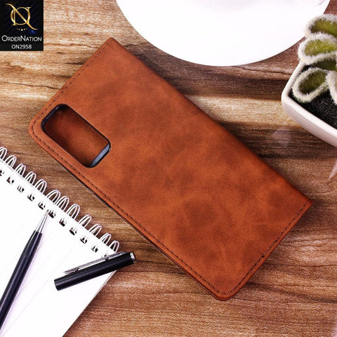 Samsung Galaxy S20 FE Cover - Brown - Elegent Leather Wallet Flip book Card Slots Case