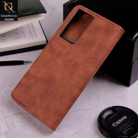 Samsung Galaxy S21 Ultra 5G Cover - Brown - Elegent Leather Wallet Flip book Card Slots Case