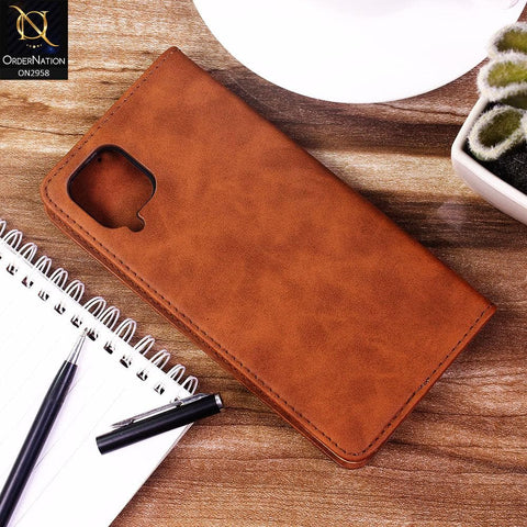 Samsung Galaxy A22 Cover - Brown - Elegent Leather Wallet Flip book Card Slots Case