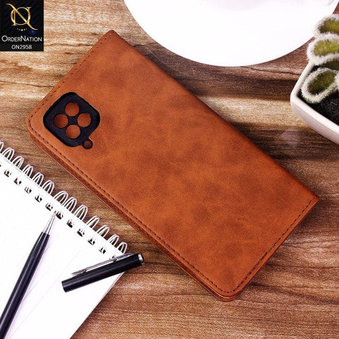 Samsung Galaxy A12 Cover - Brown - V2 - Elegent Leather Wallet Flip book Card Slots Case