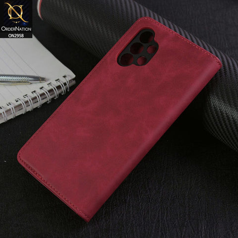 Samsung Galaxy A13 4G Cover - Red - Elegent Leather Wallet Flip book Card Slots Case