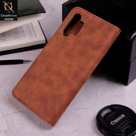 Samsung Galaxy Note 10 Plus Cover - Brown - Elegent Leather Wallet Flip book Card Slots Case