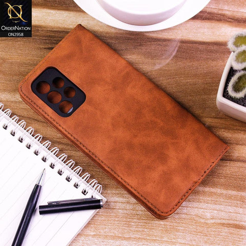 Samsung Galaxy A52 Cover - Brown - V2 Elegent Leather Wallet Flip book Card Slots Case