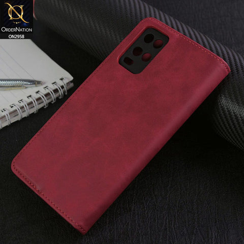 Oppo A54 4G Cover - Red - Elegent Leather Wallet Flip book Card Slots Case