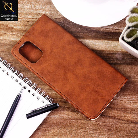 Samsung Galaxy Note 10 Lite Cover - Brown - Elegent Leather Wallet Flip book Card Slots Case