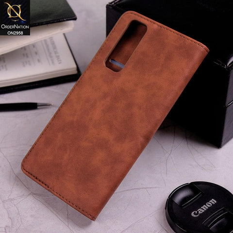 Vivo V20 SE Cover - Brown - Elegent Leather Wallet Flip book Card Slots Case
