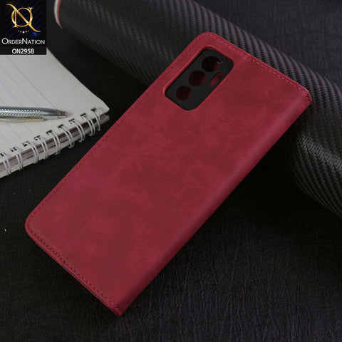 Vivo S10e Cover - Red - Elegent Leather Wallet Flip book Card Slots Case