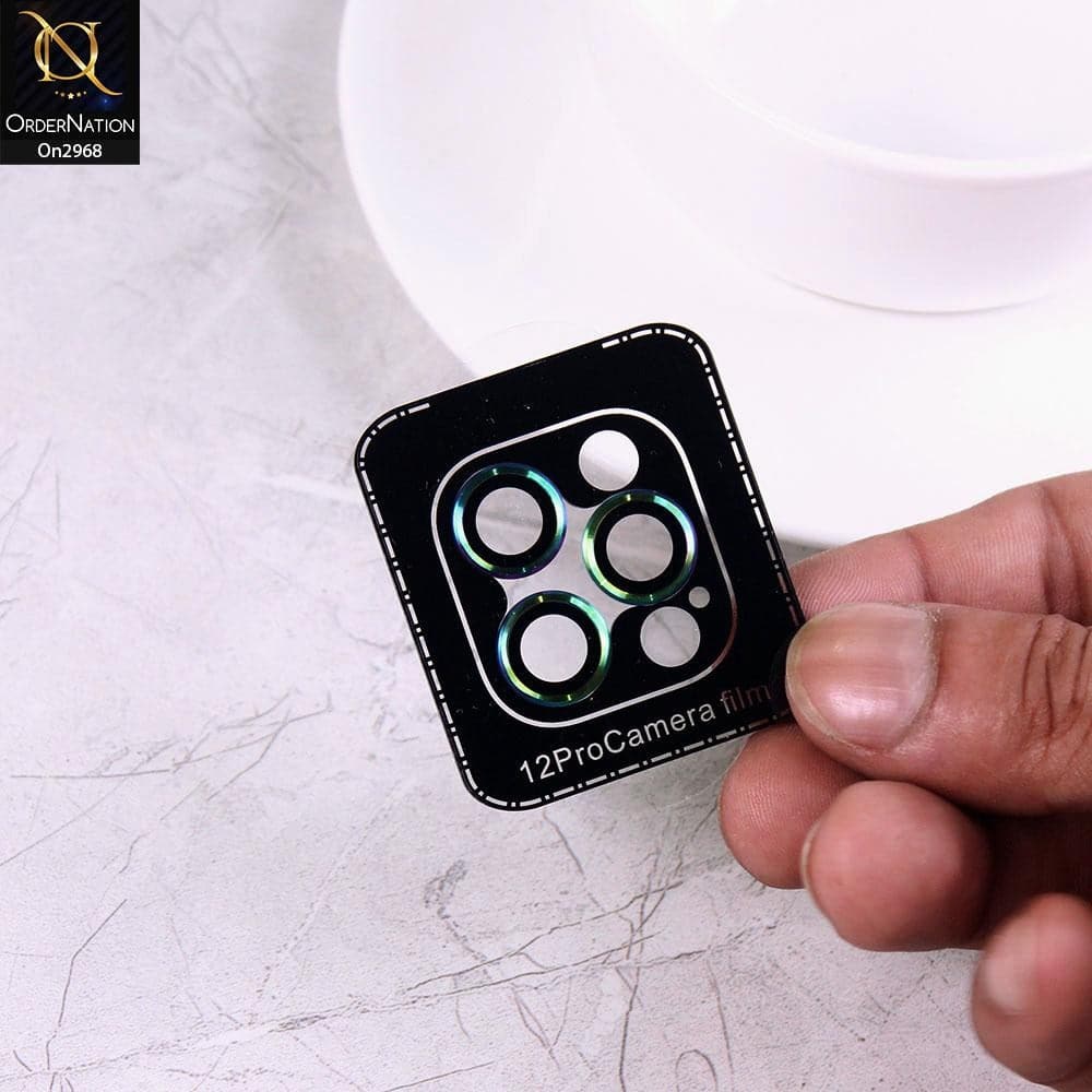 iPhone 12 Pro Protector - Green - Metal Ring Gradient Multi Color Camera Glass Protector