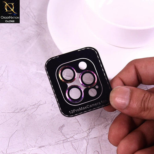 iPhone 12 Pro Max Protector - Purple - Metal Ring Gradient Multi Color Camera Glass Protector