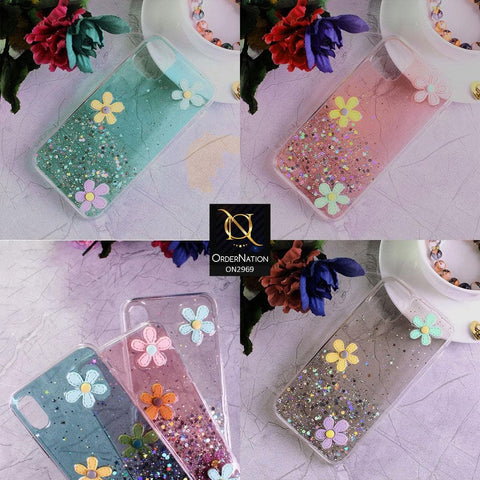 iPhone 11 Pro Cover - Gray - Dream Glitter Powder Cute 3D Flower Soft Transparent Case- Glitter Does Not Move
