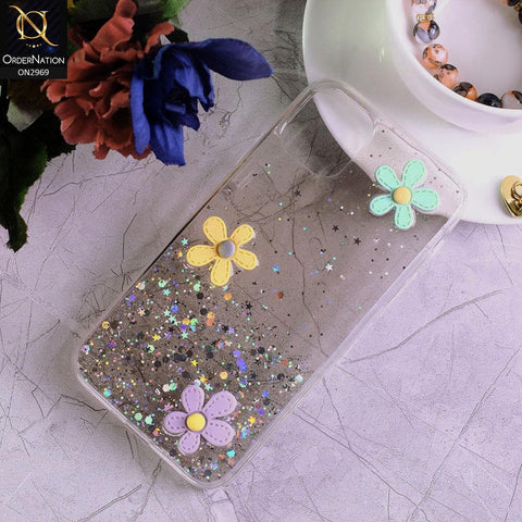 iPhone 11 Pro Cover - Gray - Dream Glitter Powder Cute 3D Flower Soft Transparent Case- Glitter Does Not Move