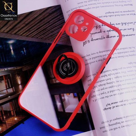 iPhone 12 Cover - Red - Soft Color Border 360 Magnetic Ring Holder Transparent Case