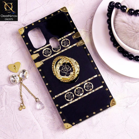 Samsung Galaxy A21s Cover - Design 1 - 3D illusion Gold Flowers Soft Trunk Case With Ring Holder
