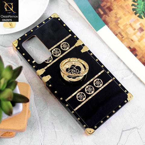 Oppo A16 Cover - Design 1 - 3D illusion Gold Flowers Soft Trunk Case With Ring Holder
