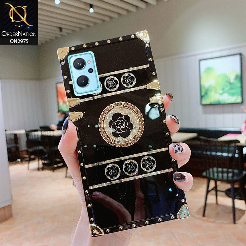 Oppo A76 Cover - Design 1 - 3D illusion Gold Flowers Soft Trunk Case With Ring Holder