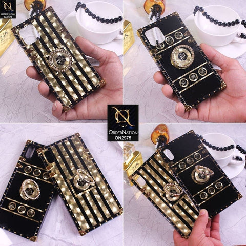 Vivo Y21 Cover - Design 2 - 3D illusion Gold Flowers Soft Trunk Case With Ring Holder