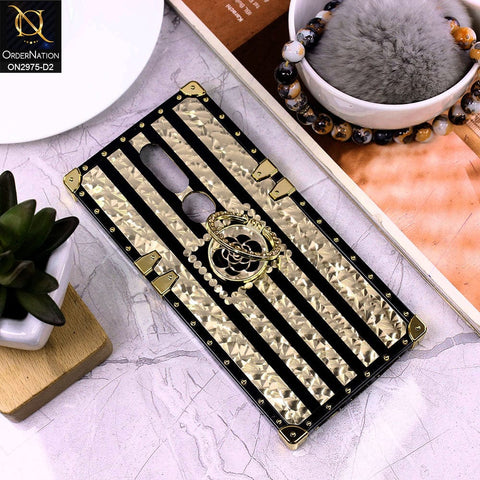 Oppo F11 Pro Cover - Design 2 - 3D illusion Gold Flowers Soft Trunk Case With Ring Holder