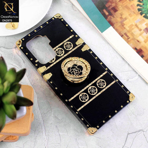 Oppo F19 Pro Cover - Design 1 - 3D illusion Gold Flowers Soft Trunk Case With Ring Holder