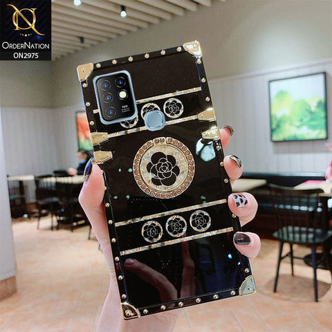 Infinix Hot 10 Cover - Design 1 - 3D illusion Gold Flowers Soft Trunk Case With Ring Holder