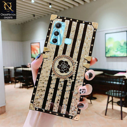 Infinix Hot 11 Cover - Design2 - 3D illusion Gold Flowers Soft Trunk Case With Ring Holder