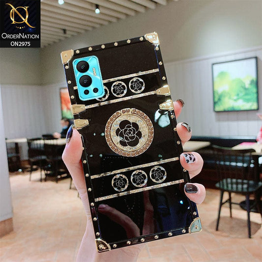 Infinix Hot 12 Cover - Design 1 - 3D illusion Gold Flowers Soft Trunk Case With Ring Holder