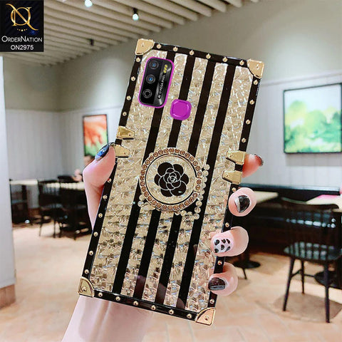 Infinix Hot 9 Play Cover - Design2 - 3D illusion Gold Flowers Soft Trunk Case With Ring Holder