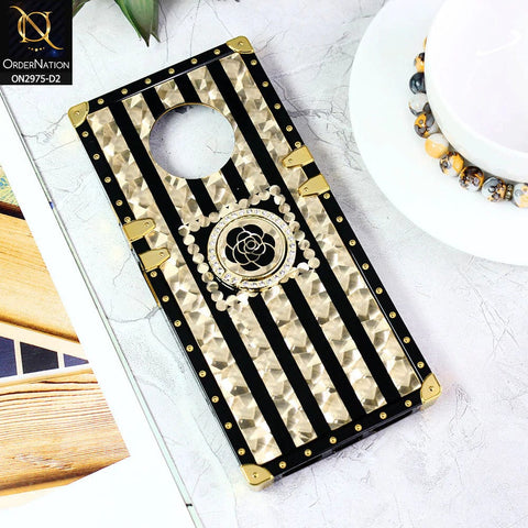 Infinix Note 7 Cover - Design2 - 3D illusion Gold Flowers Soft Trunk Case With Ring Holder