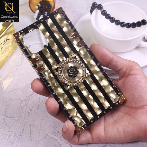 iPhone 12 Cover - Design 2 - 3D illusion Gold Flowers Soft Trunk Case With Ring Holder