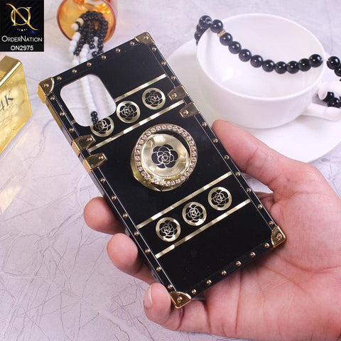 iPhone 12 Pro Max Cover - Design 1 - 3D illusion Gold Flowers Soft Trunk Case With Ring Holder