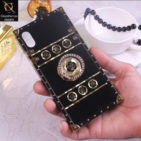 iPhone XS Max Cover - Design 1 - 3D illusion Gold Flowers Soft Trunk Case With Ring Holder