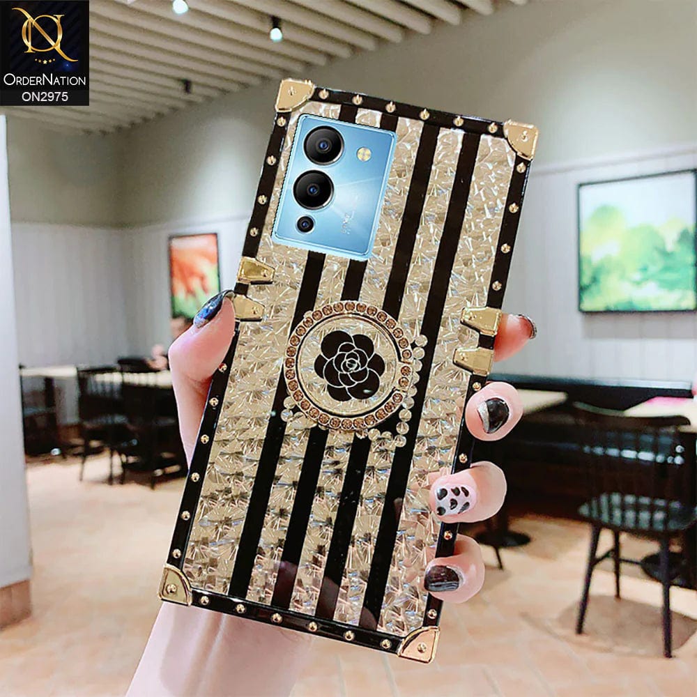 Infinix Note 12 G96 Cover - Design2 - 3D illusion Gold Flowers Soft Trunk Case With Ring Holder