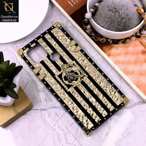 Oppo A15s Cover - Design 2 - 3D illusion Gold Flowers Soft Trunk Case With Ring Holder