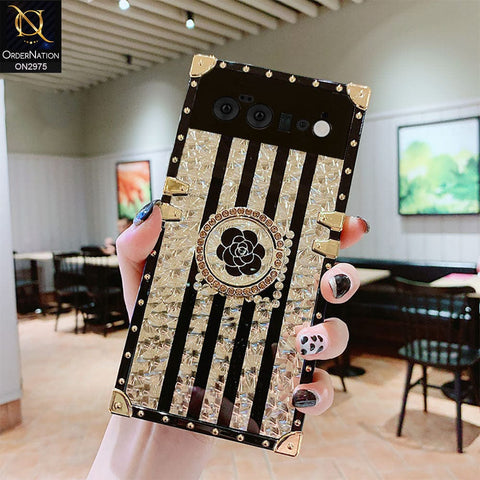 Google Pixel 6 Pro Cover - Design 2 - 3D illusion Gold Flowers Soft Trunk Case With Ring Holder