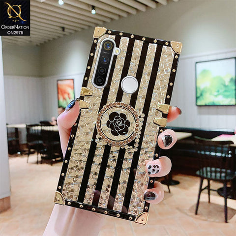 Realme 5i Cover - Design 2 - 3D illusion Gold Flowers Soft Trunk Case With Ring Holder