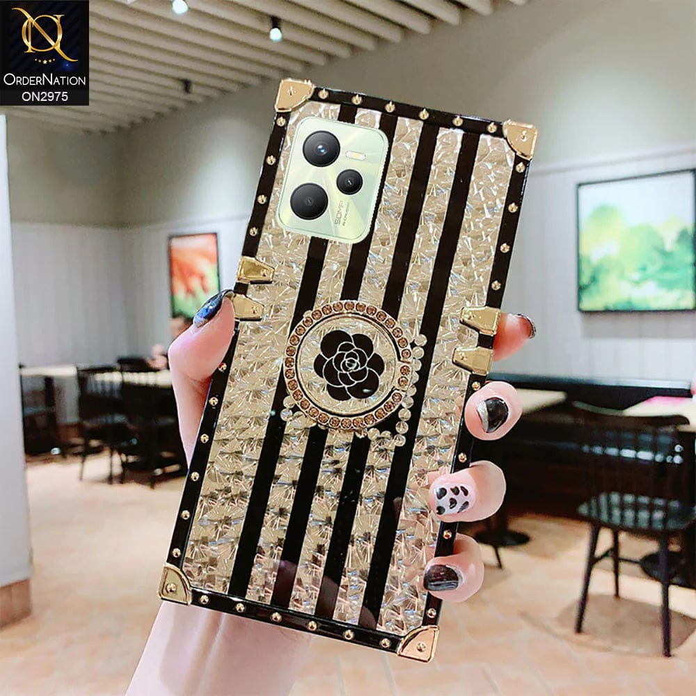 Realme 9 Pro Cover - Design2 - 3D illusion Gold Flowers Soft Trunk Case With Ring Holder