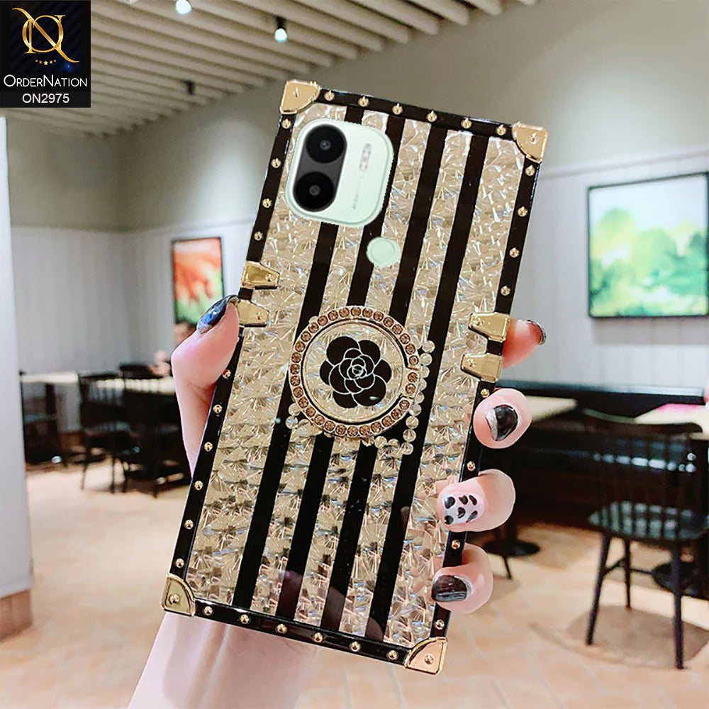 Xiaomi Redmi A1 Plus Cover - Design2 - 3D illusion Gold Flowers Soft Trunk Case With Ring Holder