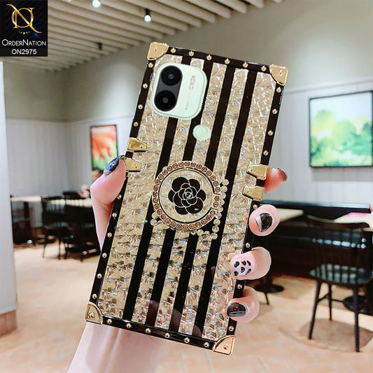 Xiaomi Redmi A1 Plus Cover - Design2 - 3D illusion Gold Flowers Soft Trunk Case With Ring Holder
