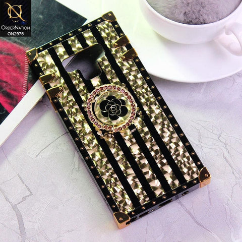 Samsung Galaxy Note 9 Cover - Design 2 - 3D illusion Gold Flowers Soft Trunk Case With Ring Holder