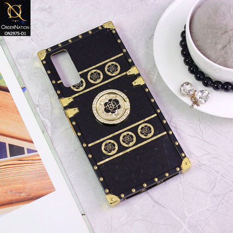 Vivo Y20i Cover - Design 1 - 3D illusion Gold Flowers Soft Trunk Case With Ring Holder