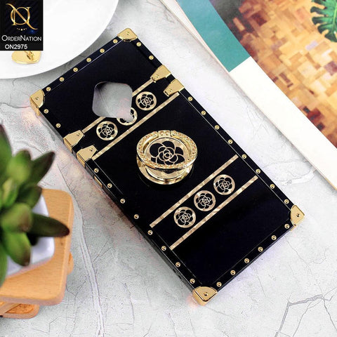 Vivo Y51 (2020 September) Cover - Design 1 - 3D illusion Gold Flowers Soft Trunk Case With Ring Holder