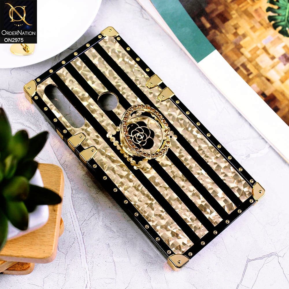 Copy of Huawei Y9 Prime 2019 Cover - Design 1 - 3D illusion Gold Flowers Soft Trunk Case With Ring Holder