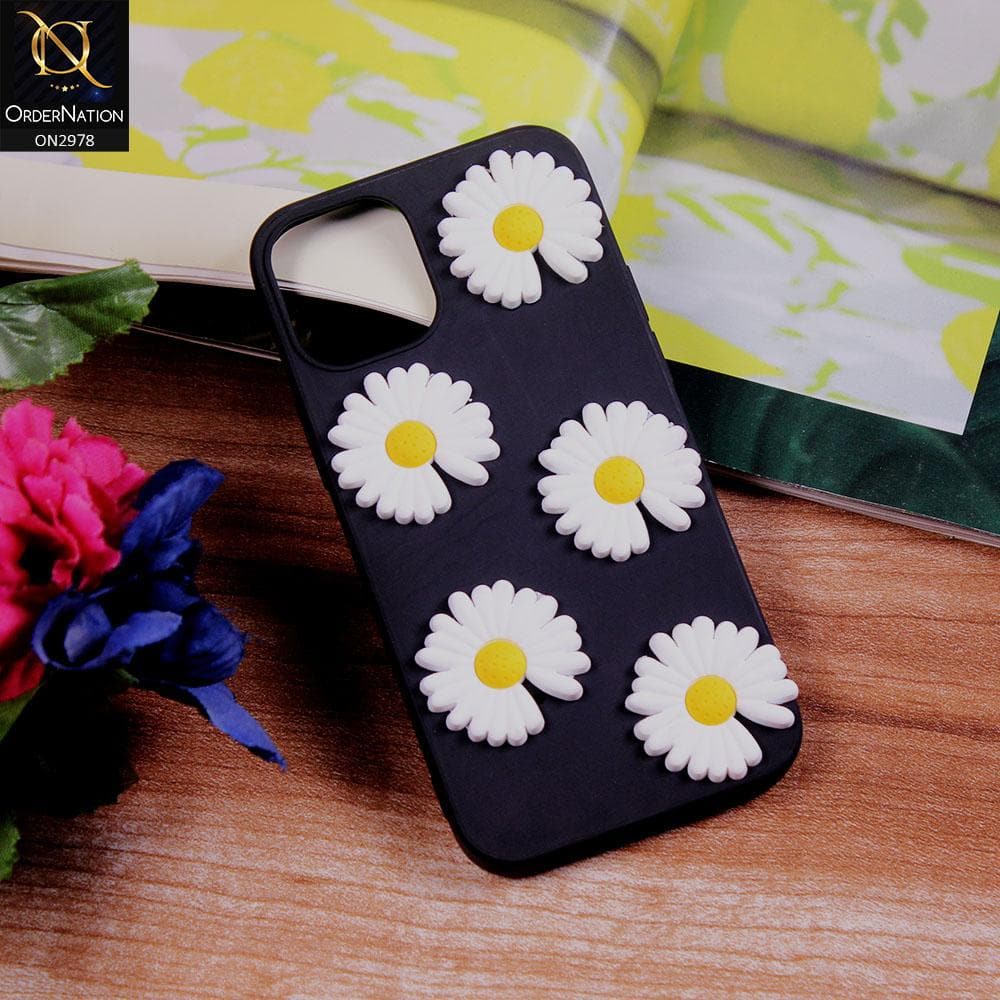 iPhone 12 Mini Cover - Black - 3D Sun Flower Soft Rubberized Case