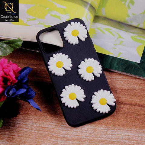 iPhone 12 Mini Cover - Black - 3D Sun Flower Soft Rubberized Case