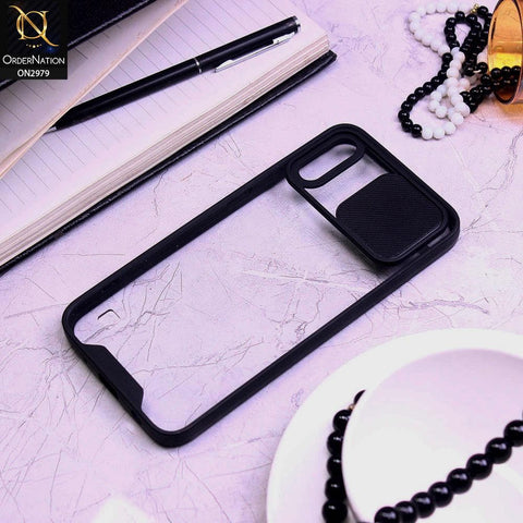 Samsung Galaxy M10 Cover - Black - Transparent Matte Shockproof Camera Slide Protection Case