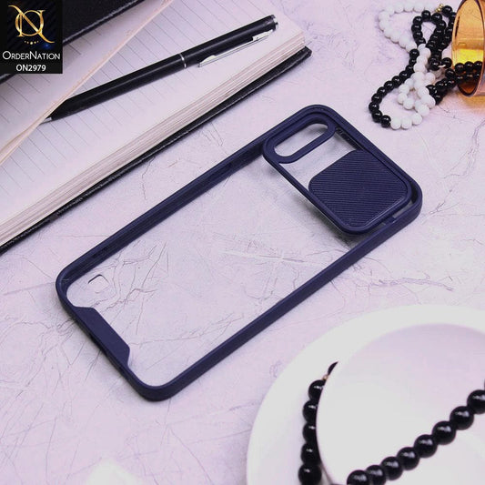 Samsung Galaxy A10 Cover - Blue - Transparent Matte Shockproof Camera Slide Protection Case