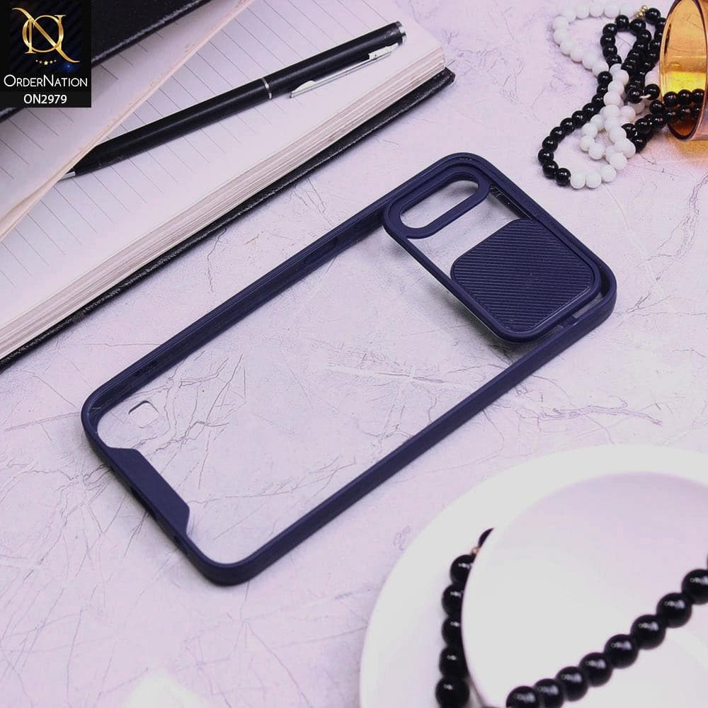Samsung Galaxy M10 Cover - Blue - Transparent Matte Shockproof Camera Slide Protection Case