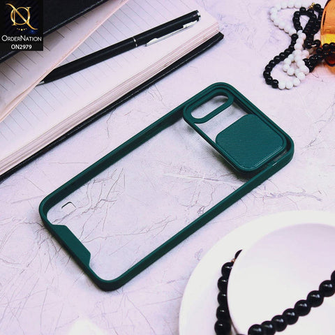 Samsung Galaxy A10 Cover - Dark Green - Transparent Matte Shockproof Camera Slide Protection Case