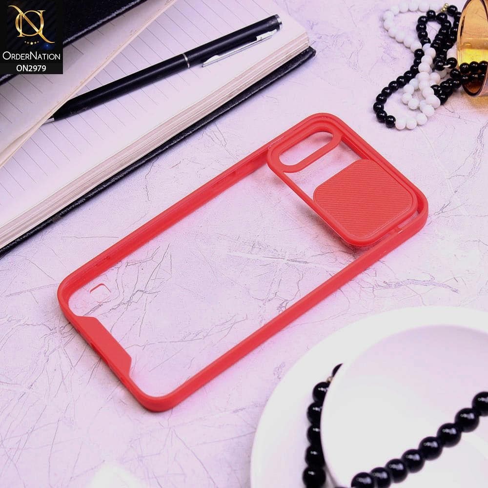 Samsung Galaxy M10 Cover - Red - Transparent Matte Shockproof Camera Slide Protection Case